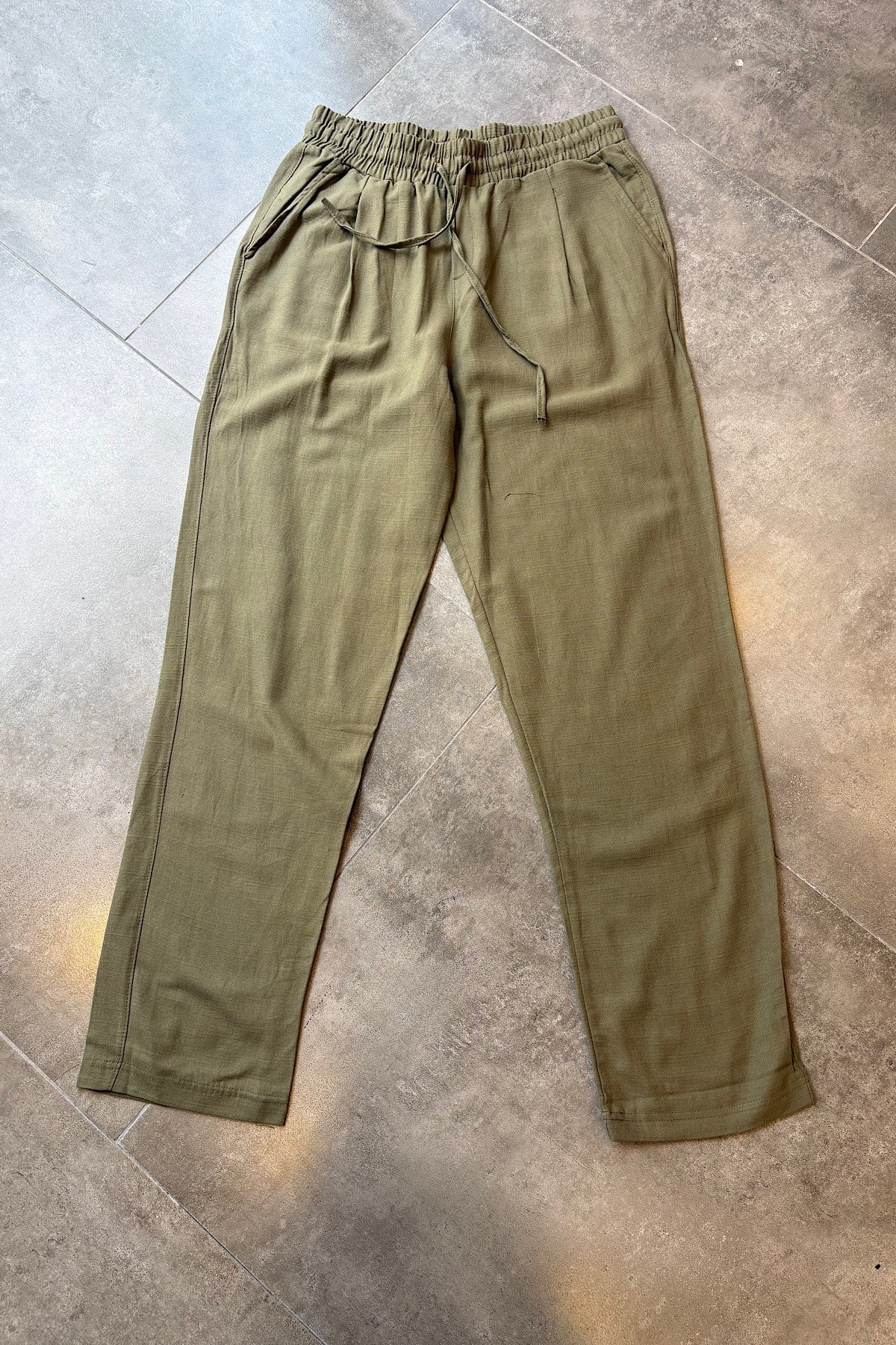 Keten İnce Yeşil Pantolon 