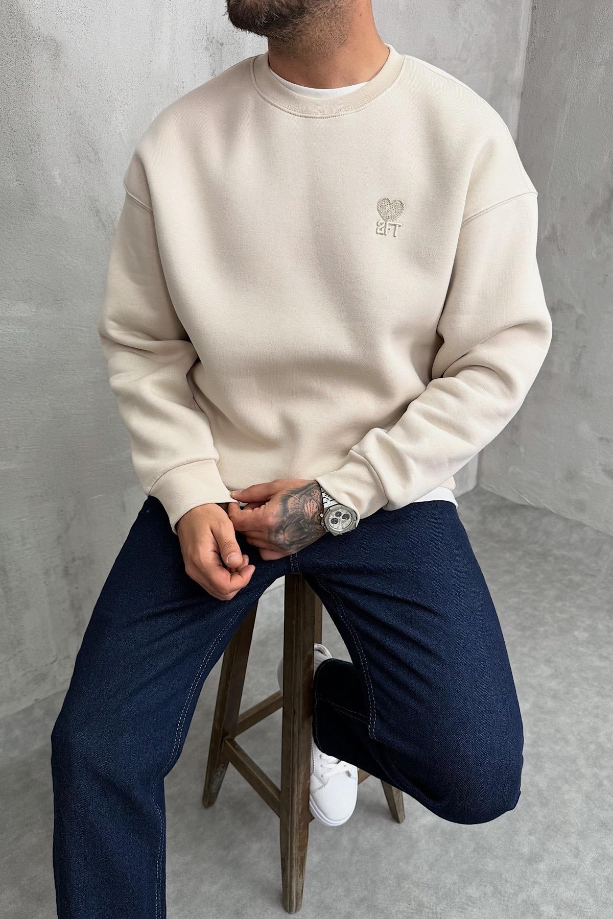 Krem 2FT Baskılı Sweatshirt