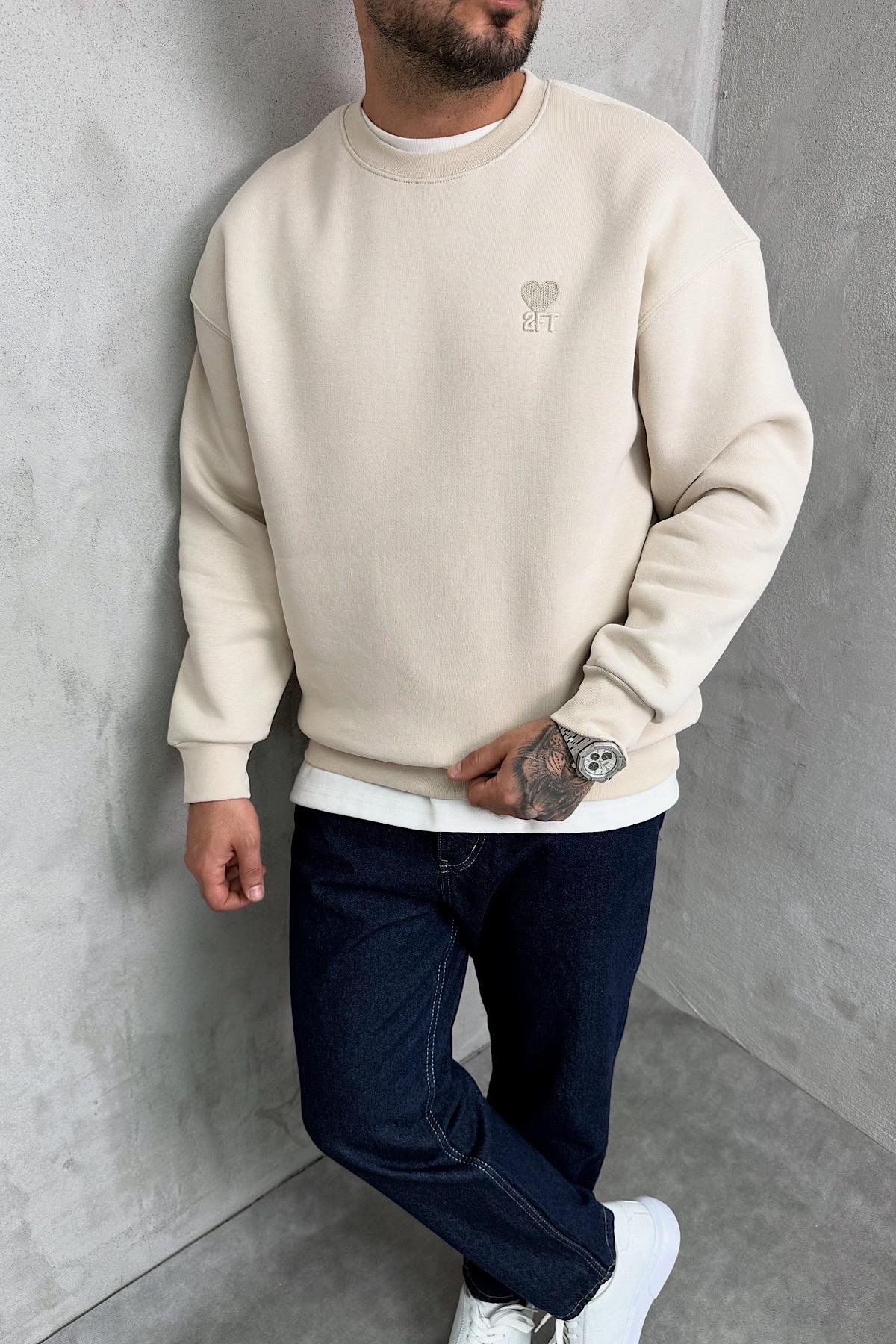 Krem 2FT Baskılı Sweatshirt