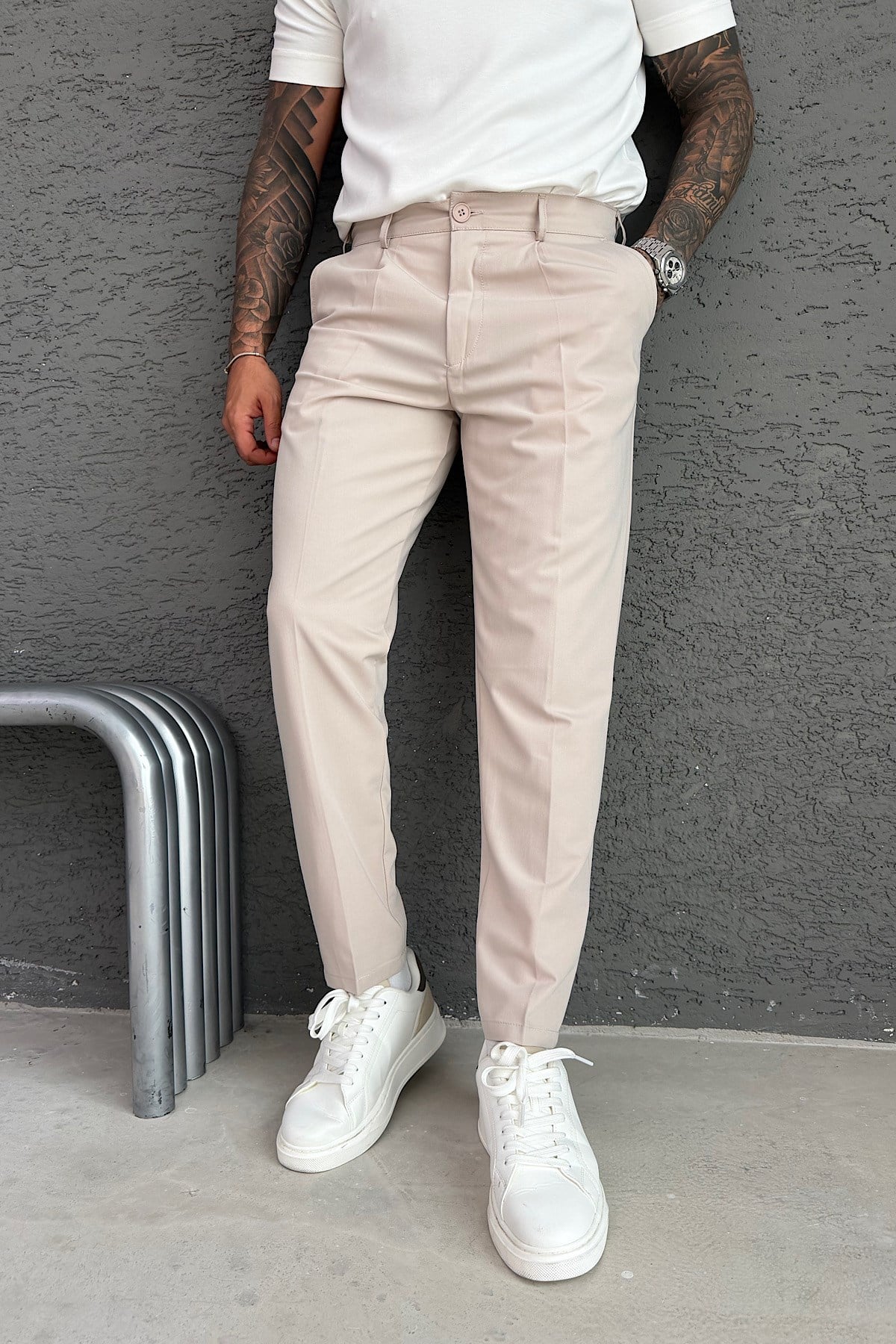 Krem Regular Kumaş Pantolon