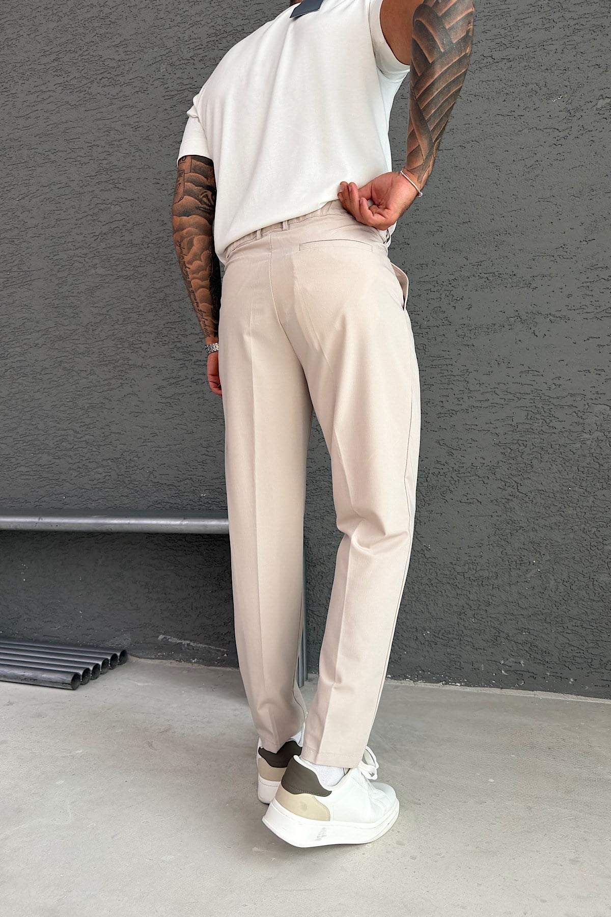 Krem Regular Kumaş Pantolon