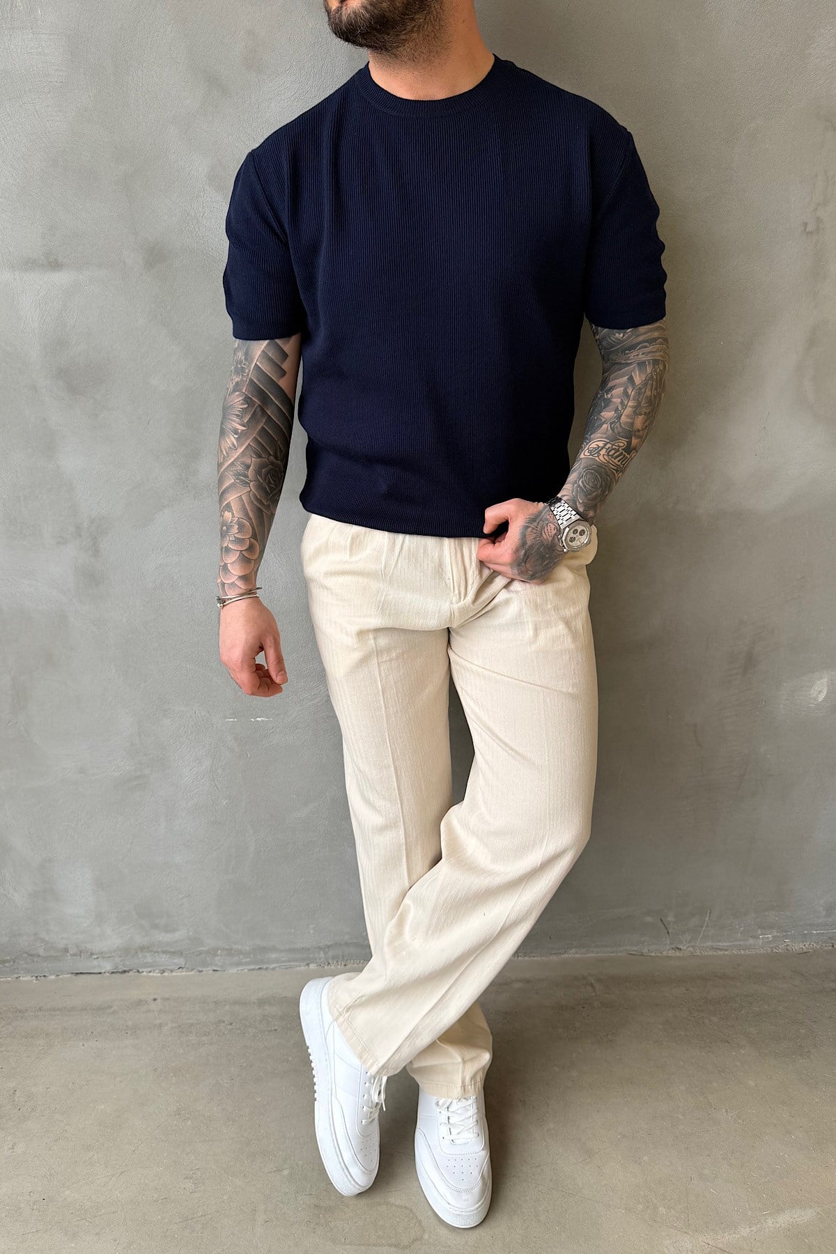 Lacivert Basic Triko T-Shirt