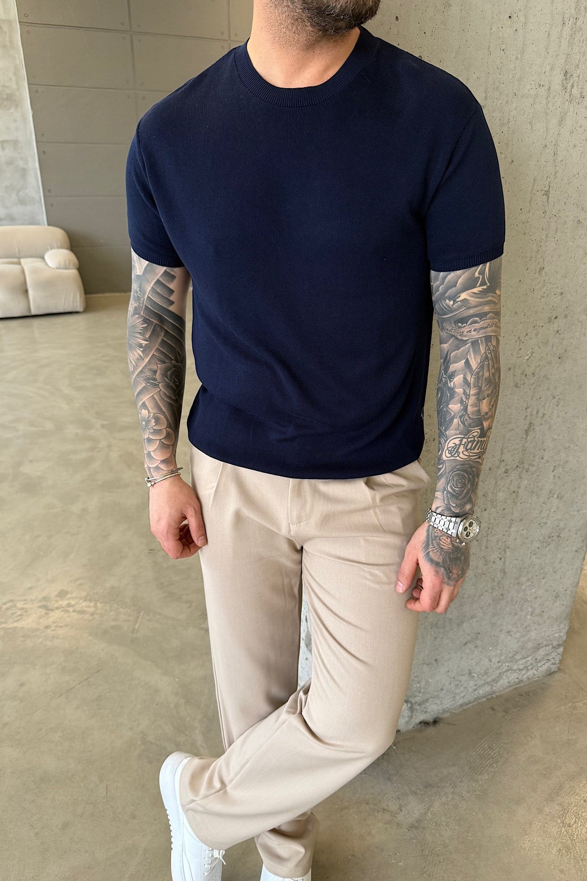 Lacivert Basic Triko T-Shirt