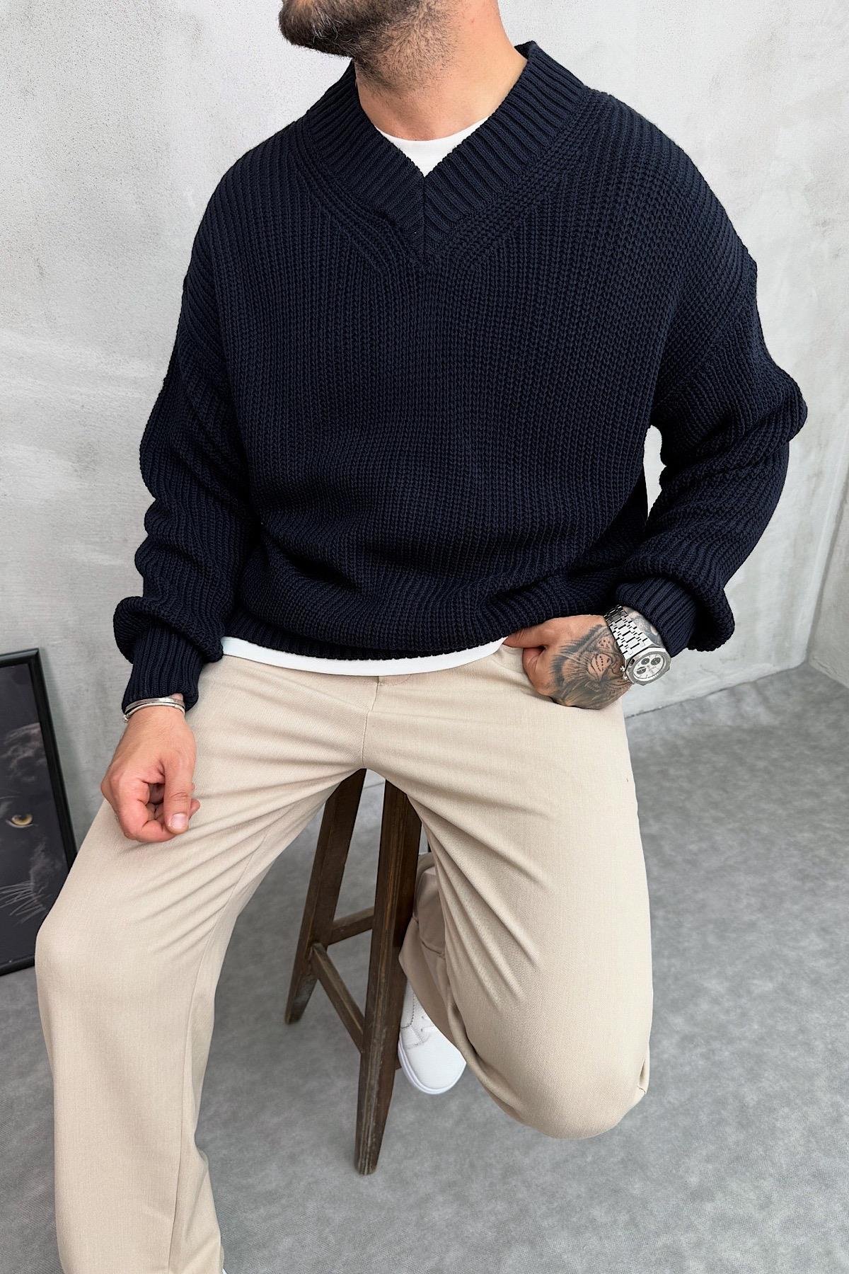 Lacivert Basic V Yaka Triko