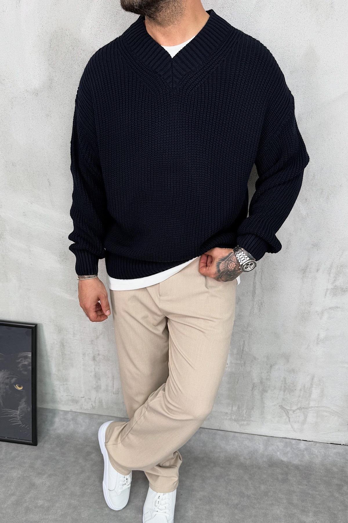 Lacivert Basic V Yaka Triko