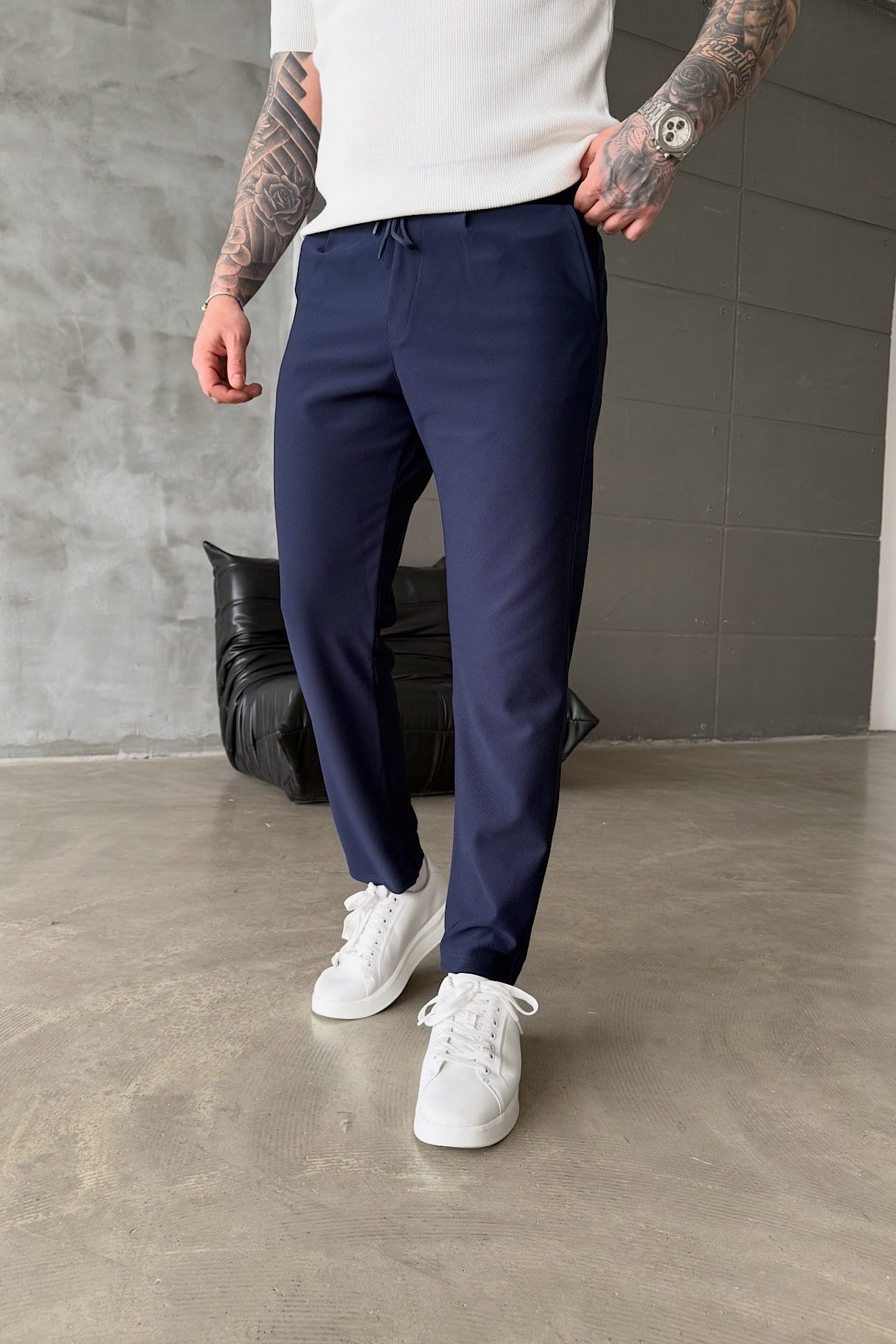 Lacivert Bel Lastikli Regular Jogger