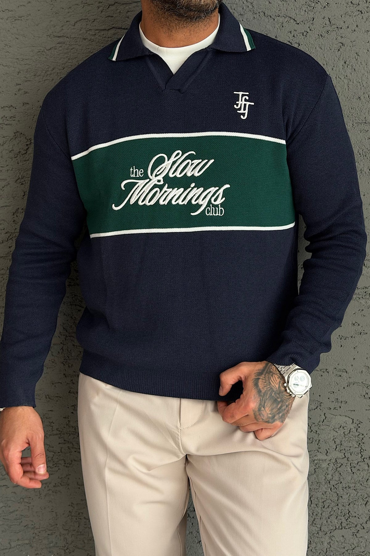 Lacivert Nakış Yazı Detaylı Sweatshirt