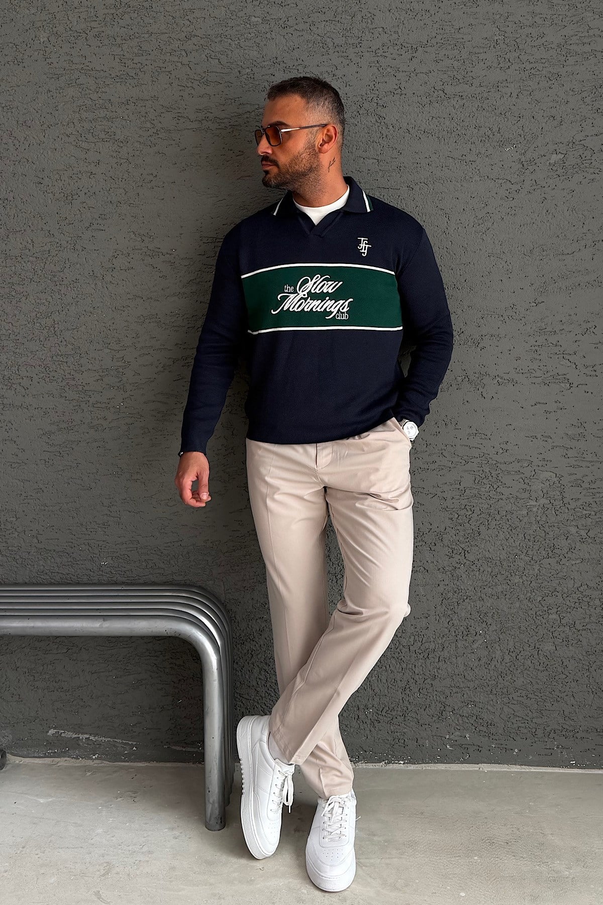 Lacivert Nakış Yazı Detaylı Sweatshirt