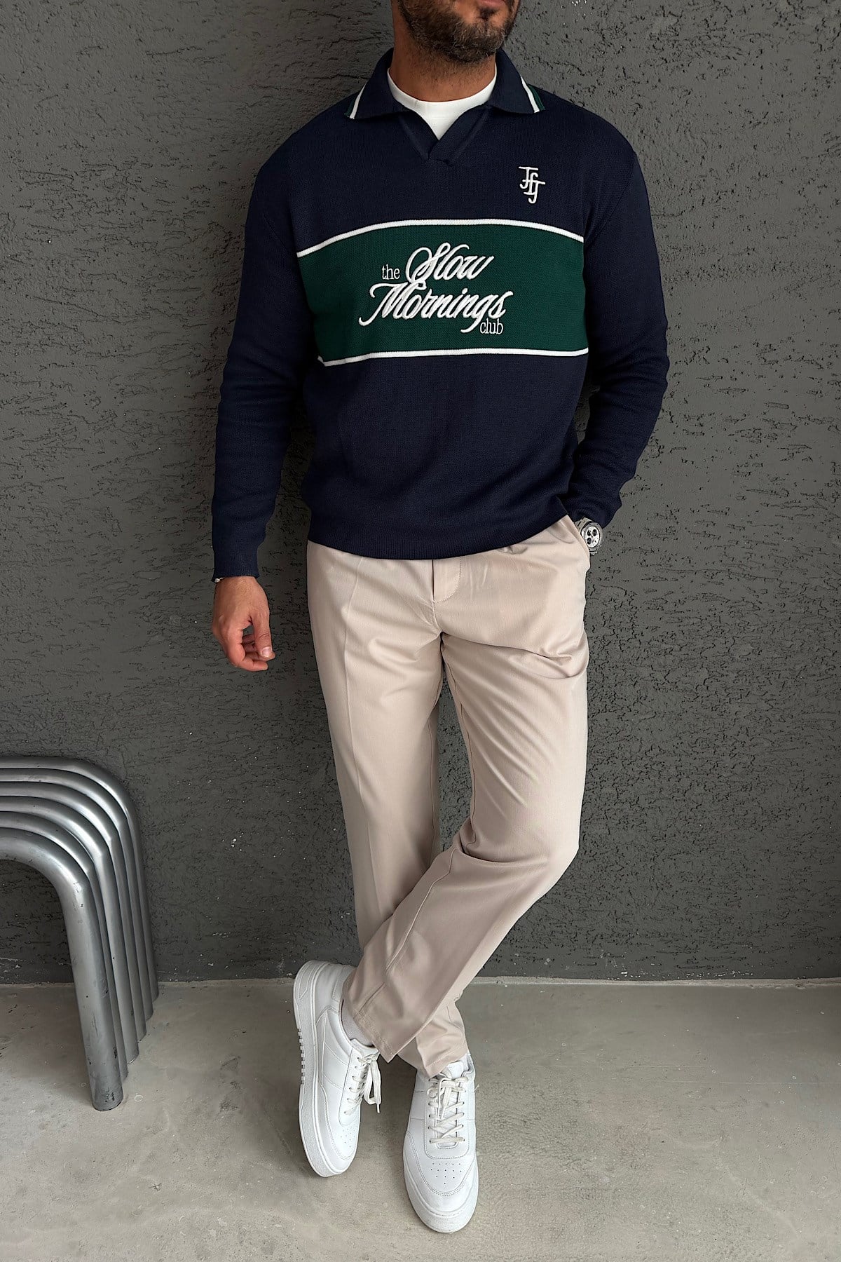 Lacivert Nakış Yazı Detaylı Sweatshirt