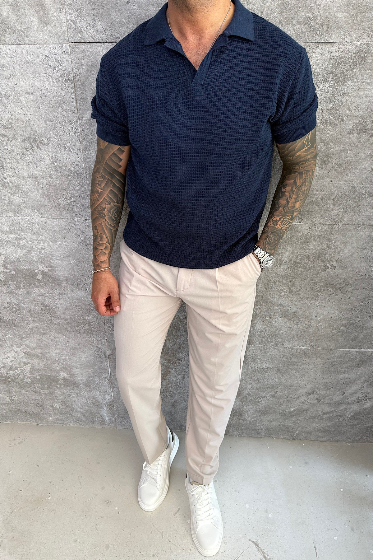 Lacivert Örme Polo Yaka T-Shirt