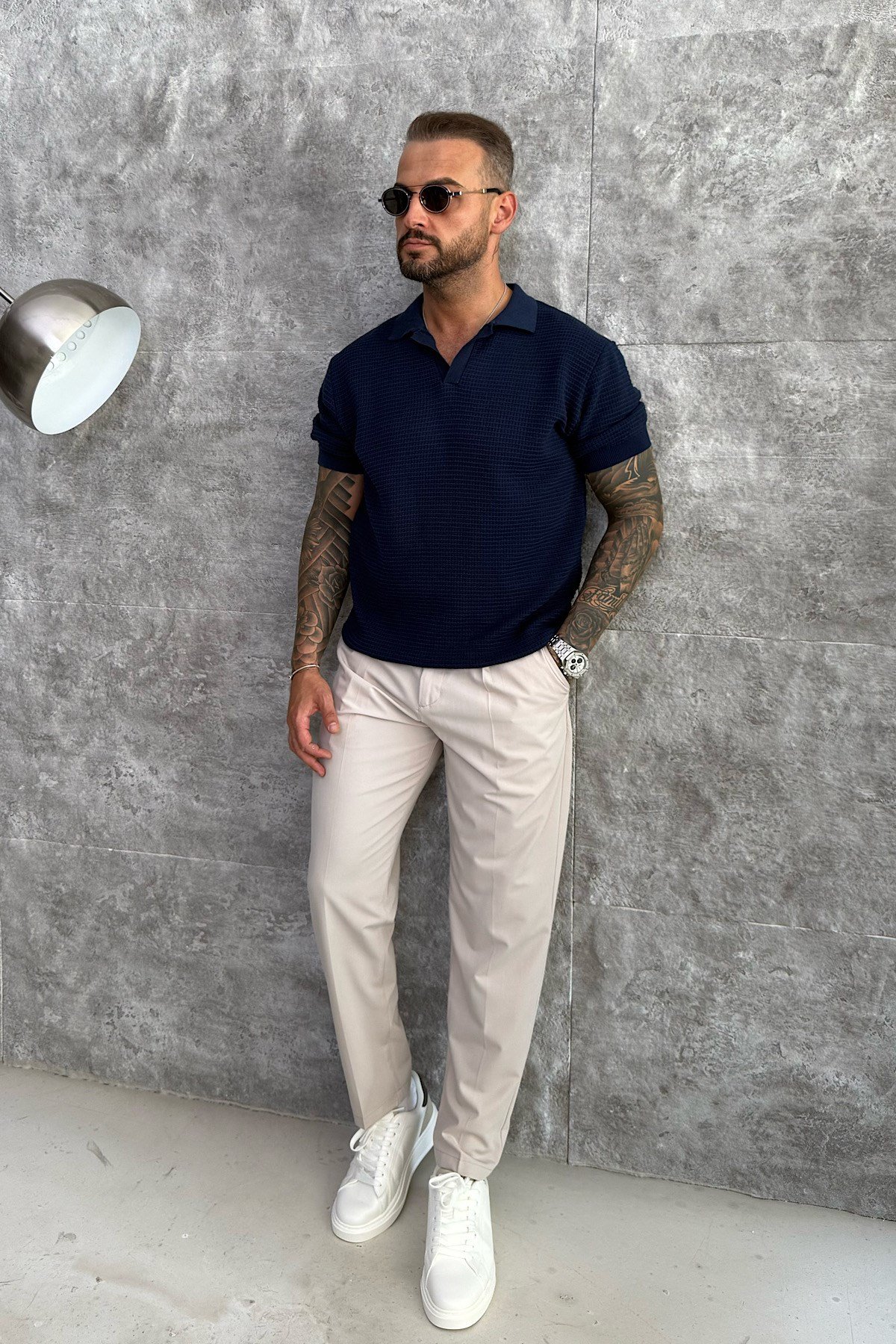 Lacivert Örme Polo Yaka T-Shirt