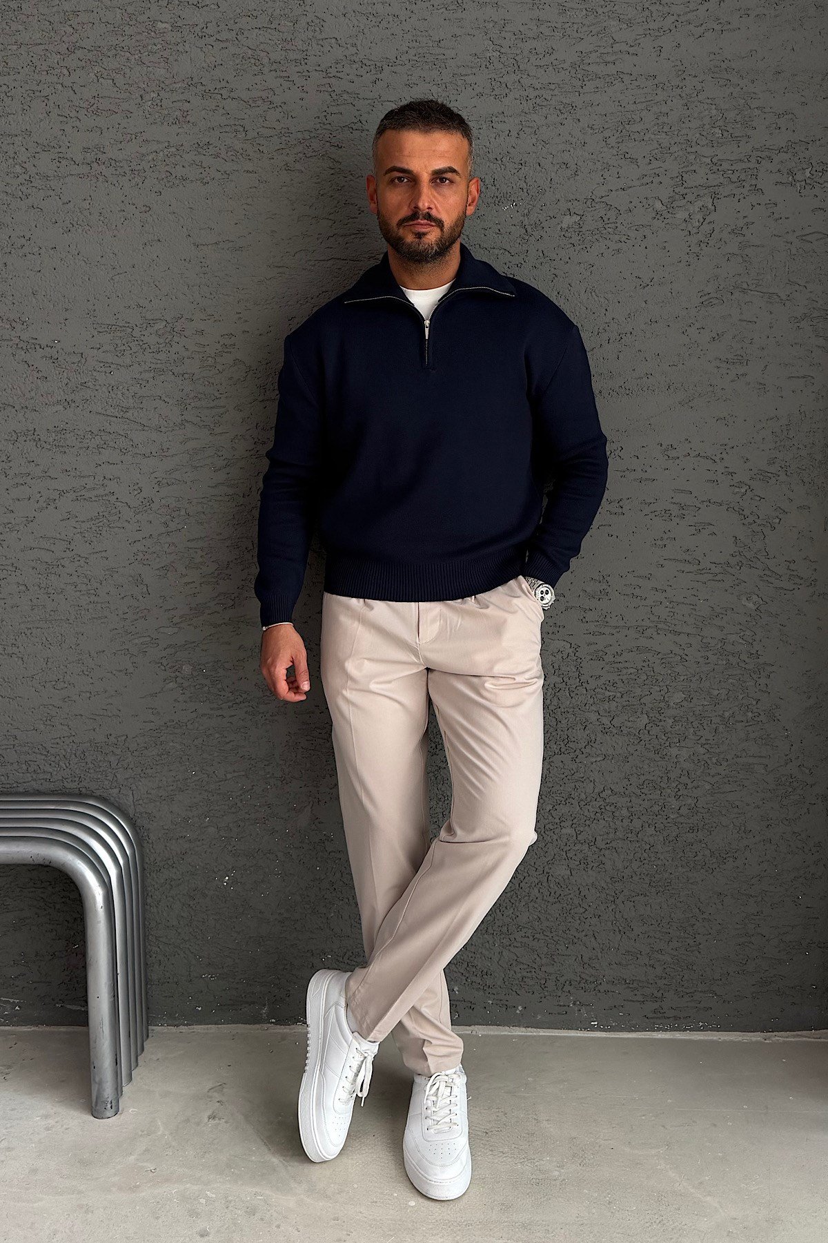 Lacivert Yarım Fermuarlı Sweatshirt