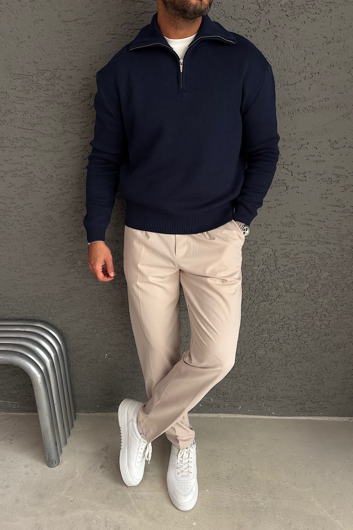 Lacivert Yarım Fermuarlı Sweatshirt