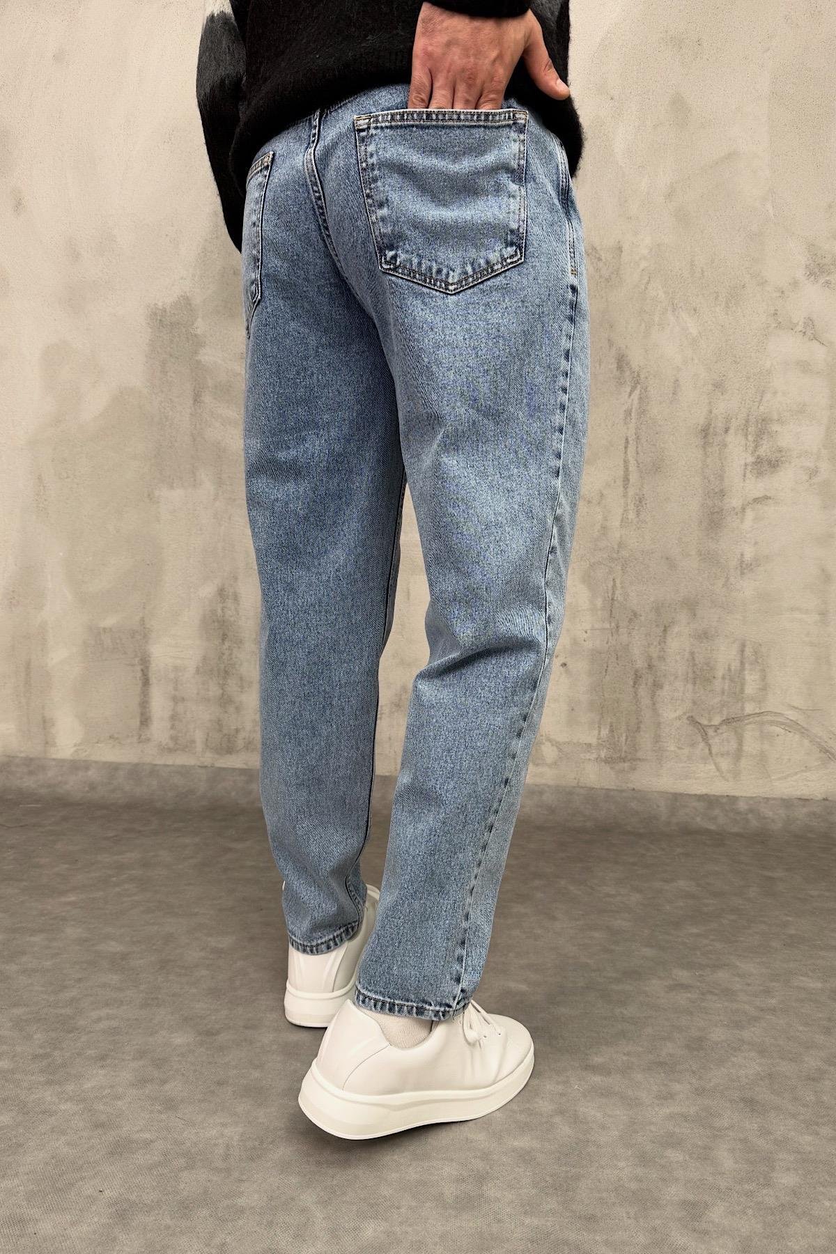 Mavi Taşlamalı Basic Mom Jean 