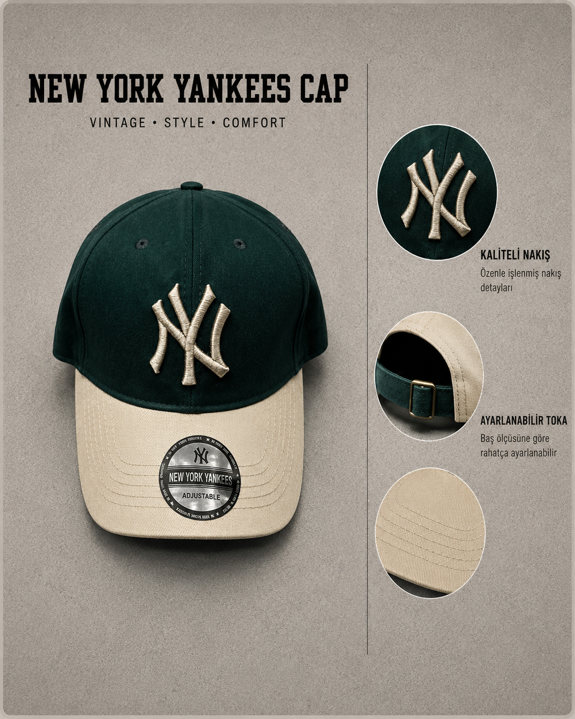 New York Bej Yeşil Şapka