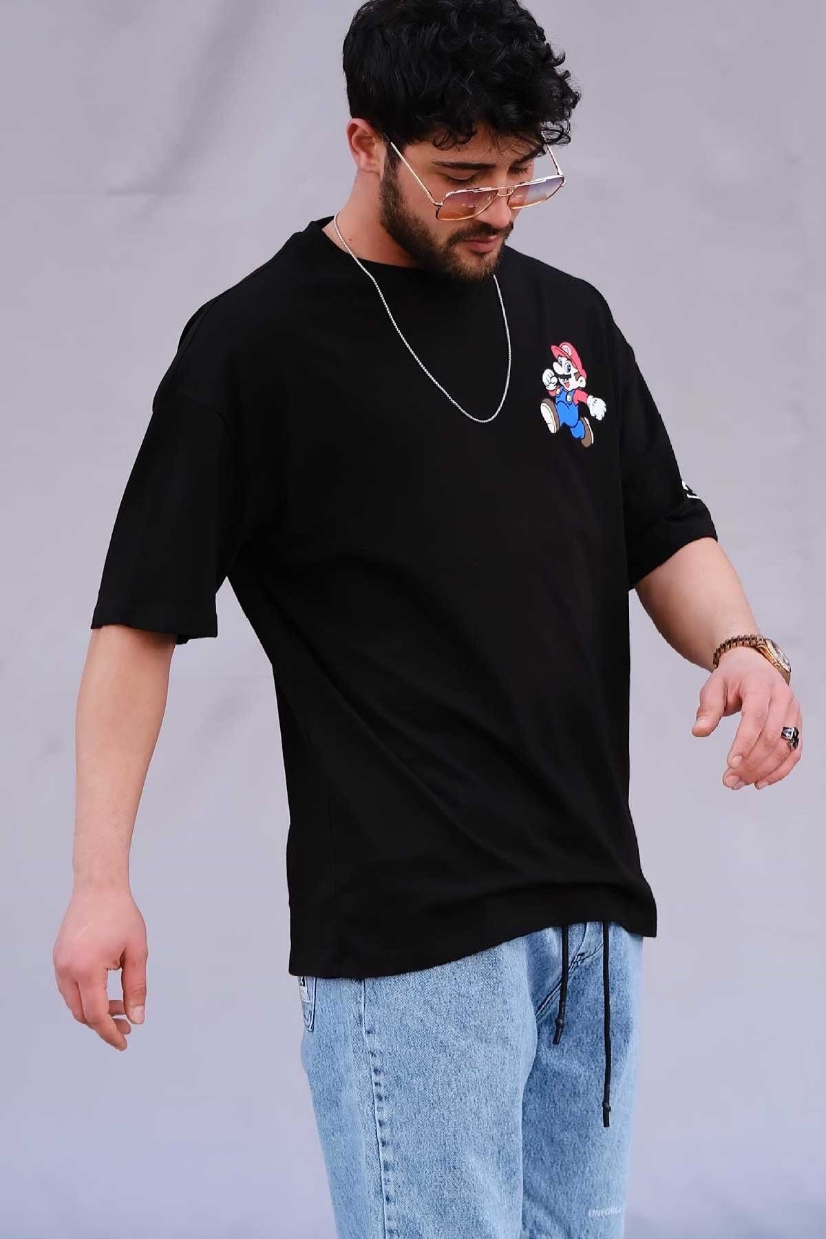 Oversize  Siyah T-Shirt Mario