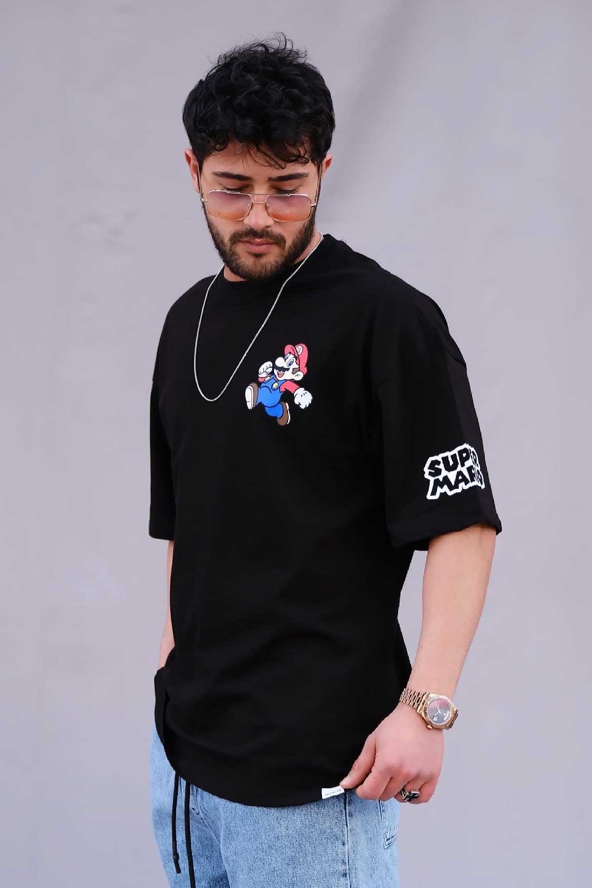 Oversize  Siyah T-Shirt Mario
