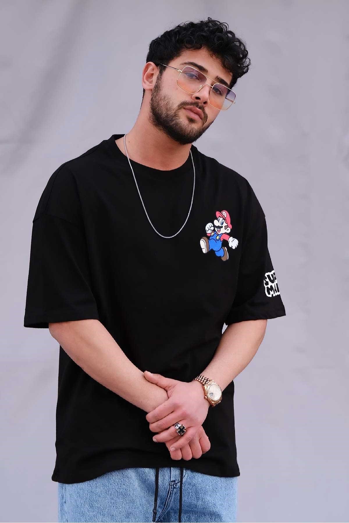 Oversize  Siyah T-Shirt Mario