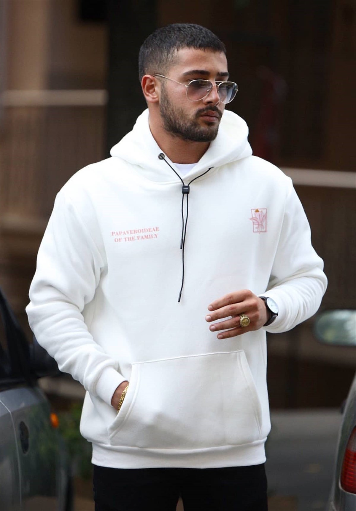 Oversize Arkası Çiçek Baskılı Kapüşonlu Sweatshirt Beyaz