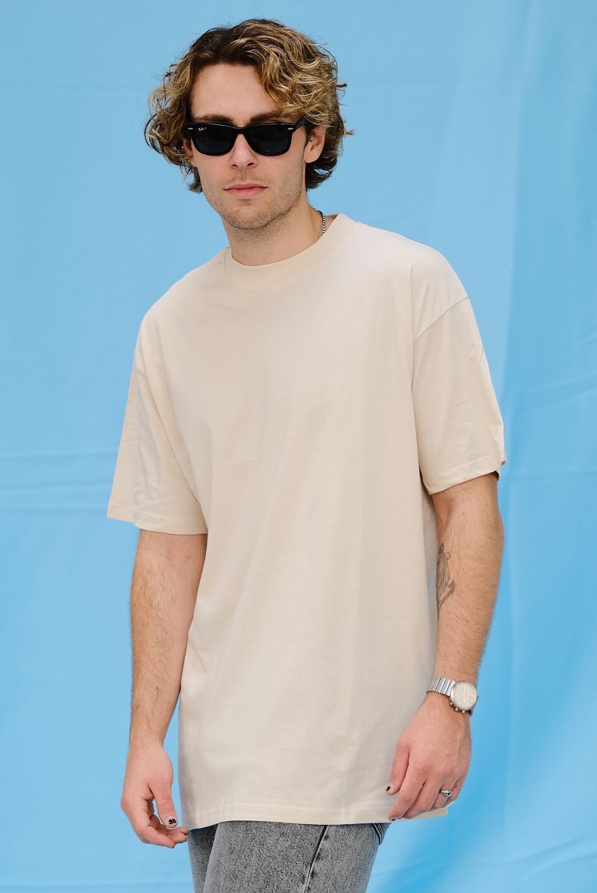 Oversize Basic Krem T-Shirt 
