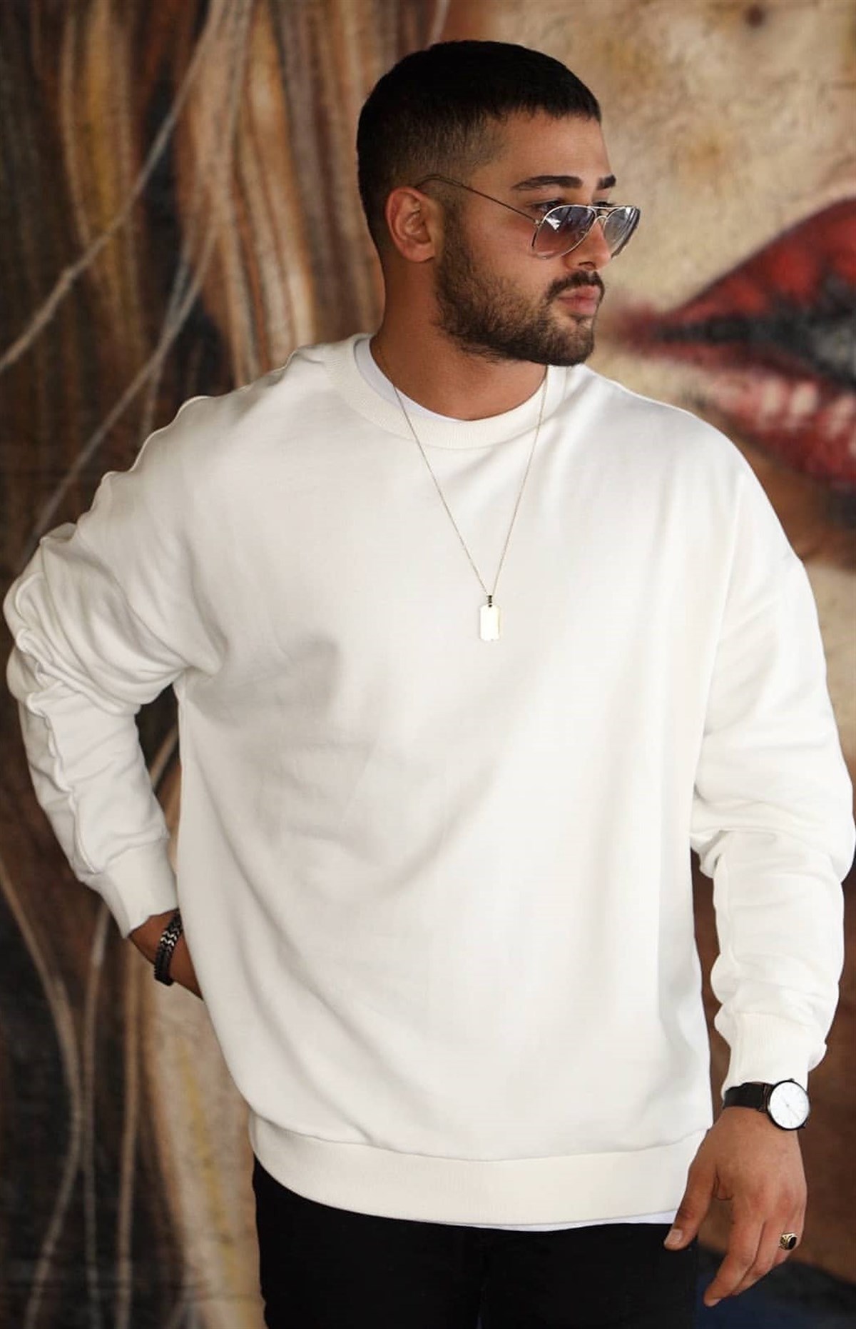 Oversize Basic Sweatshirt Beyaz