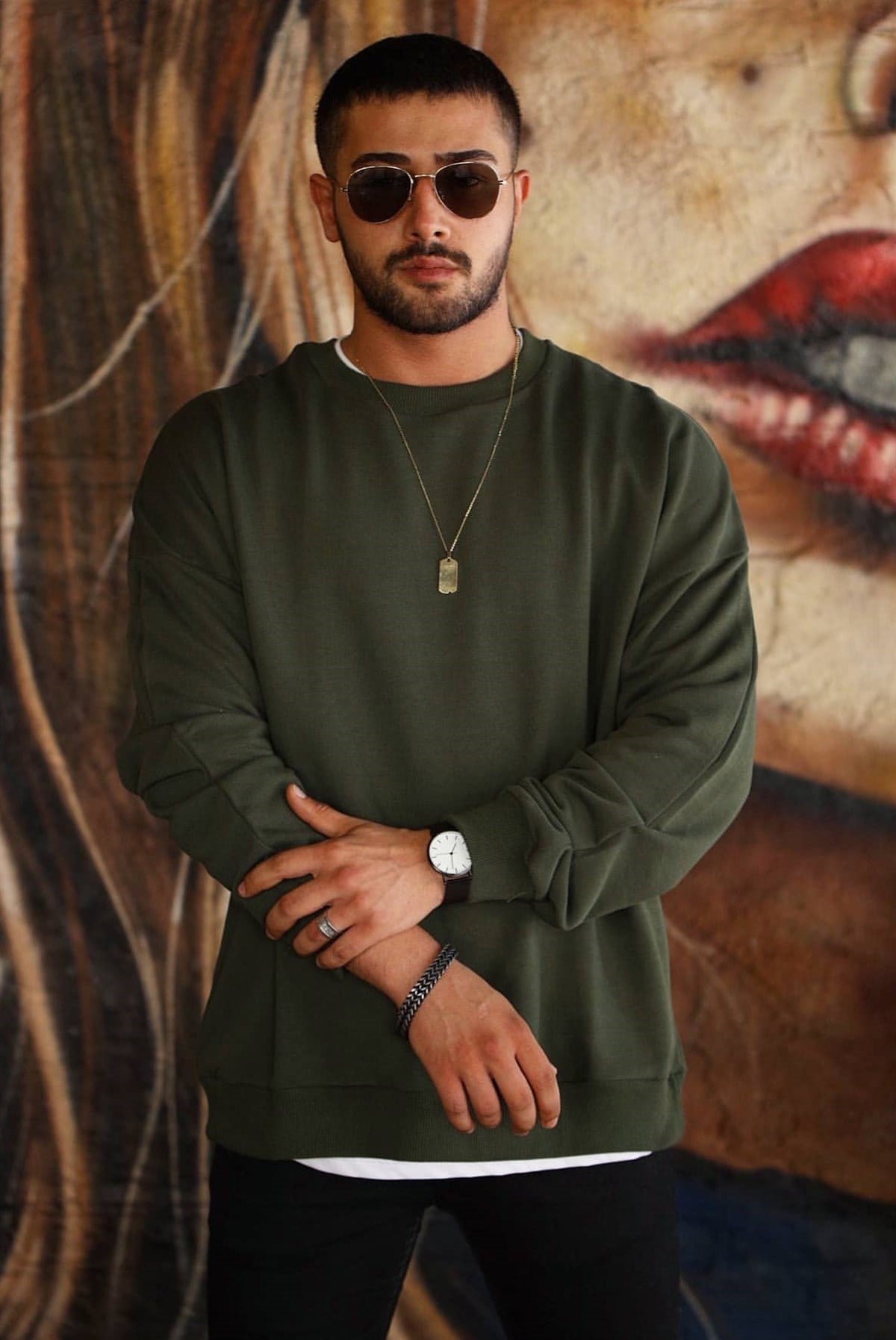 Oversize Basic Sweatshirt Haki