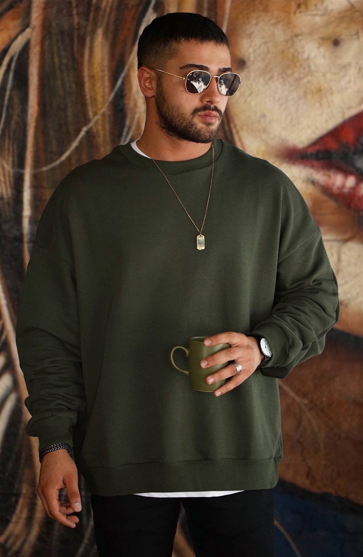 Oversize Basic Sweatshirt Haki