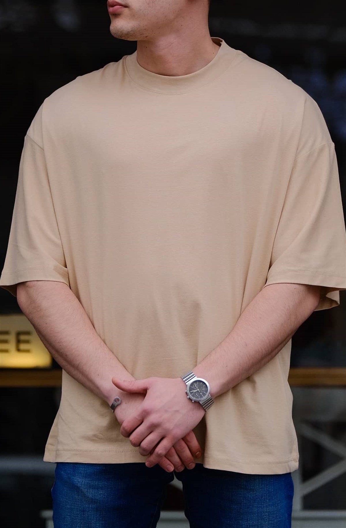 Oversize Basic T-Shirt Bej
