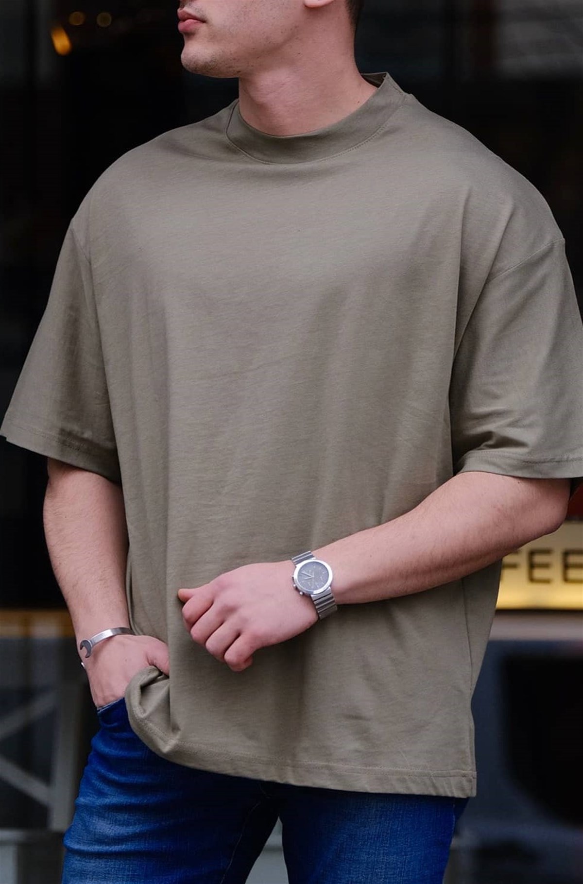 Oversize Basic T-Shirt Haki