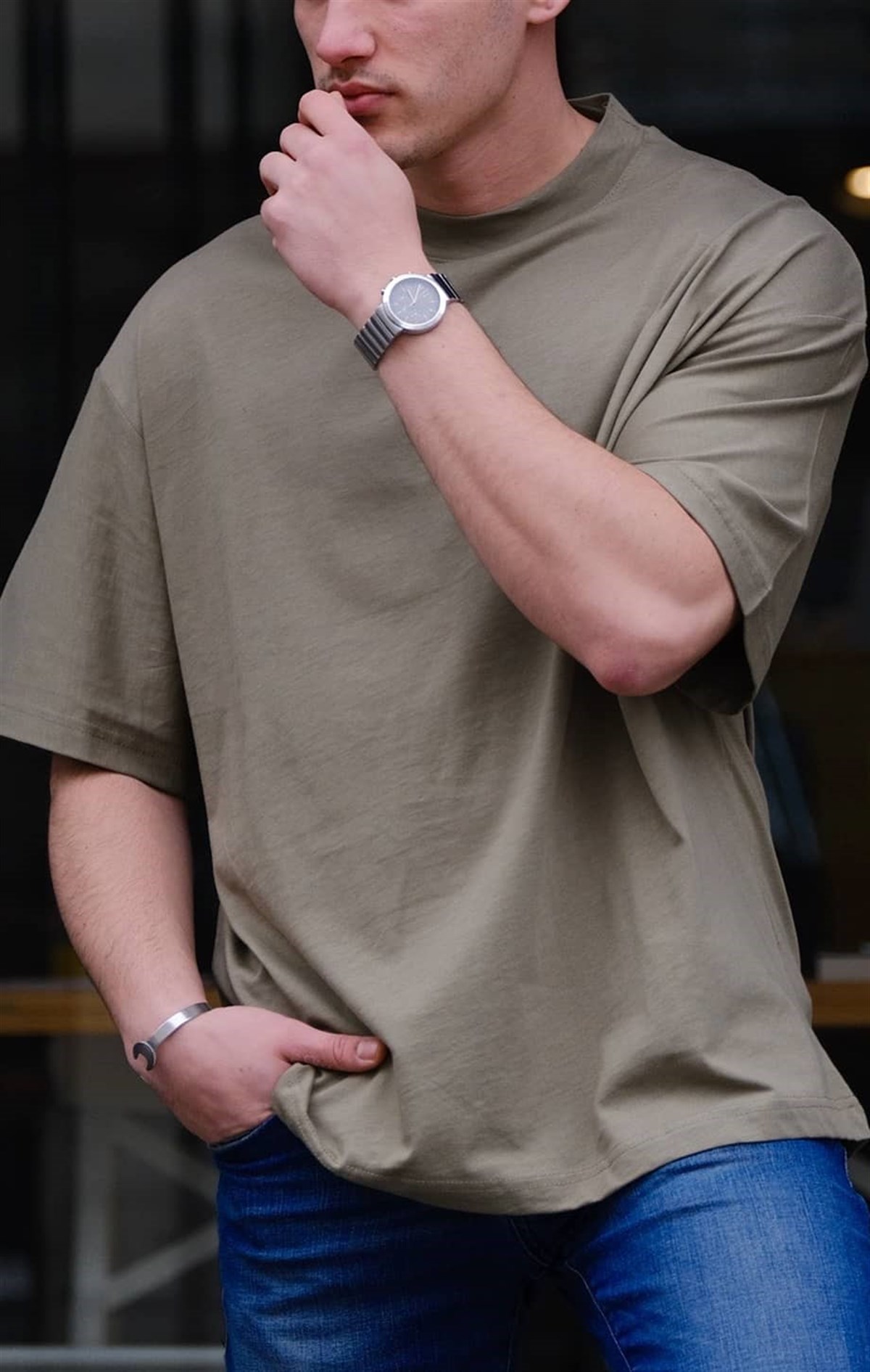 Oversize Basic T-Shirt Haki