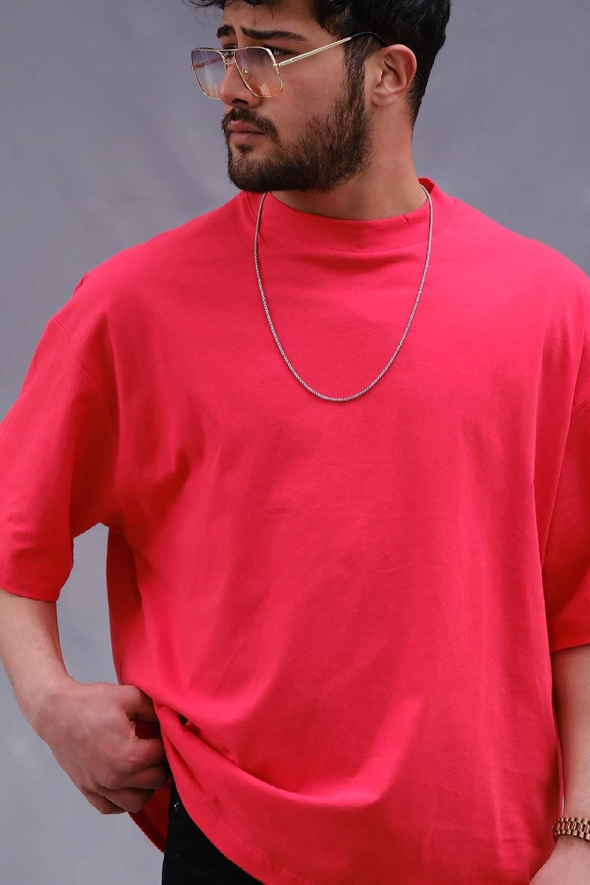 Oversize Basic T-Shirt Kırmızı