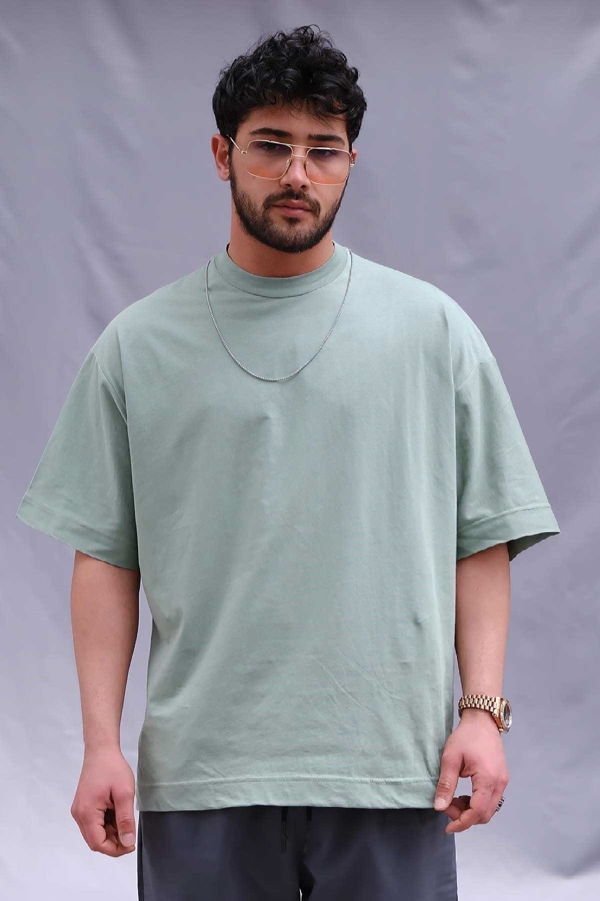 Oversize Basic T-Shirt Su Yeşili