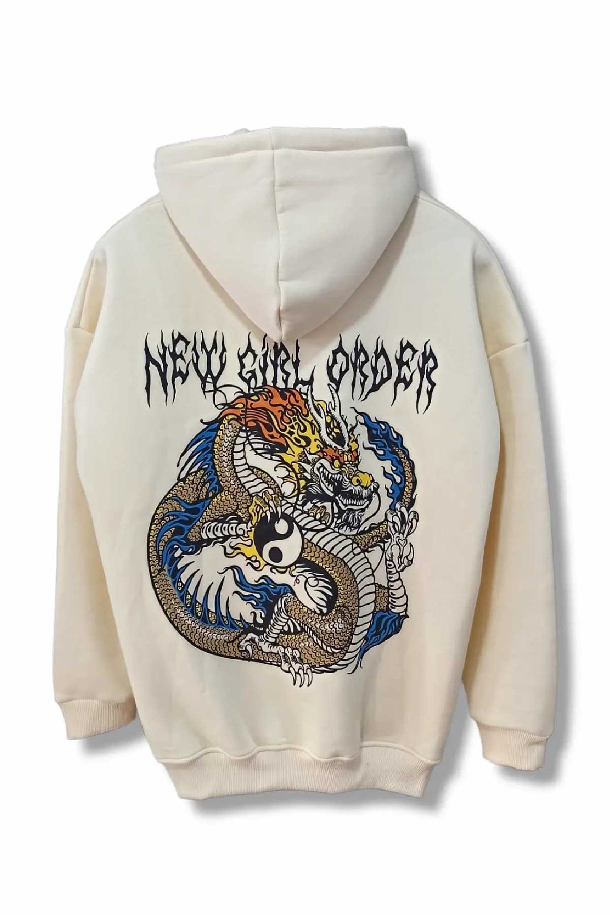 Oversize Baskılı Krem Sweatshirt