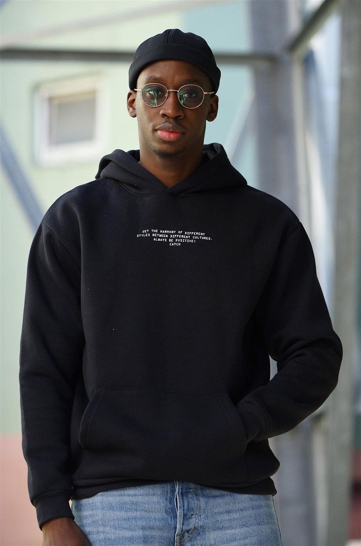 Oversize Be Positive Kapüşonlu Sweatshirt Siyah