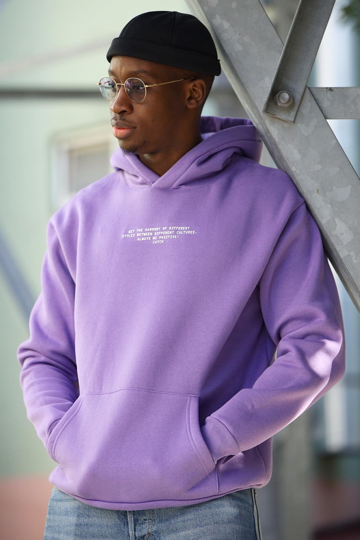 Oversize Be Positive Kapüşonlu Sweatshirt Mor