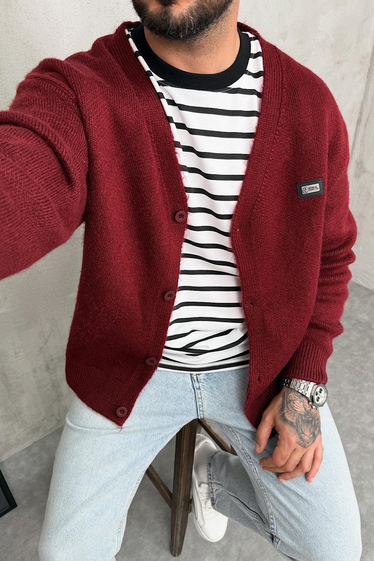 Oversize Bordo Örme Hırka