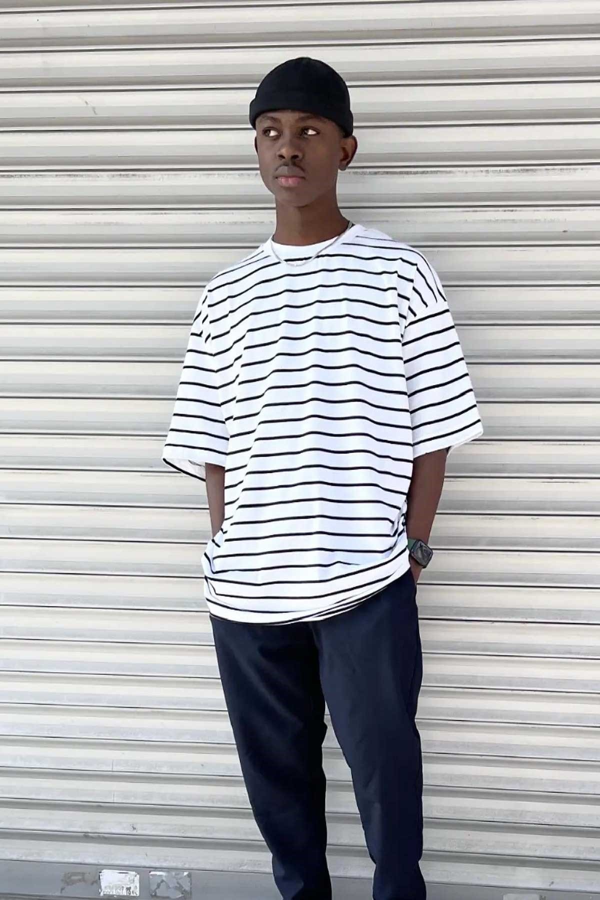 Oversize Çizgili Sweatshirt