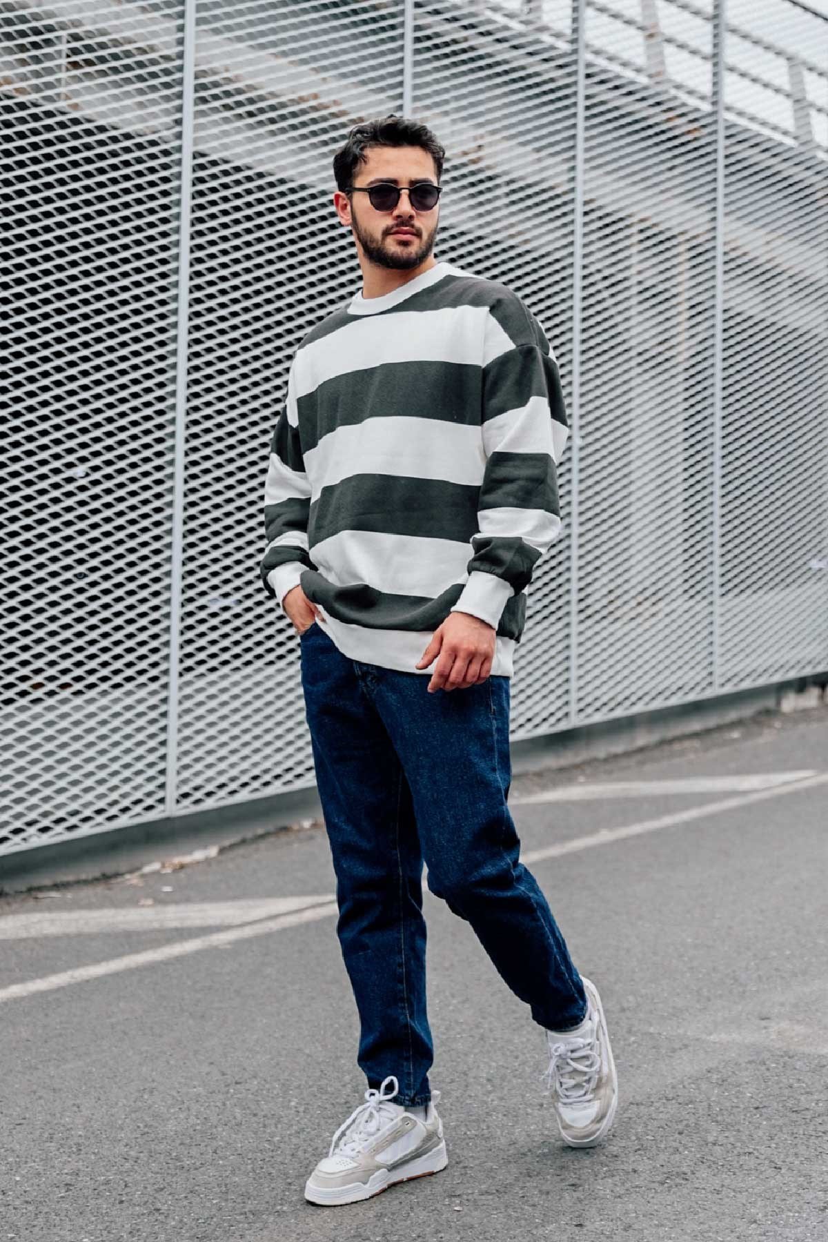 Oversize Cizgili Sweatshirt