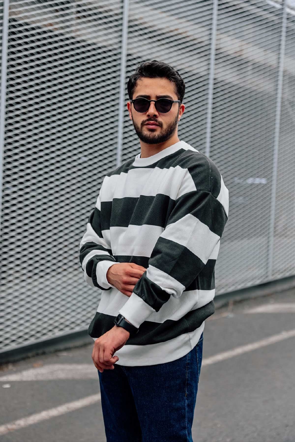 Oversize Cizgili Sweatshirt