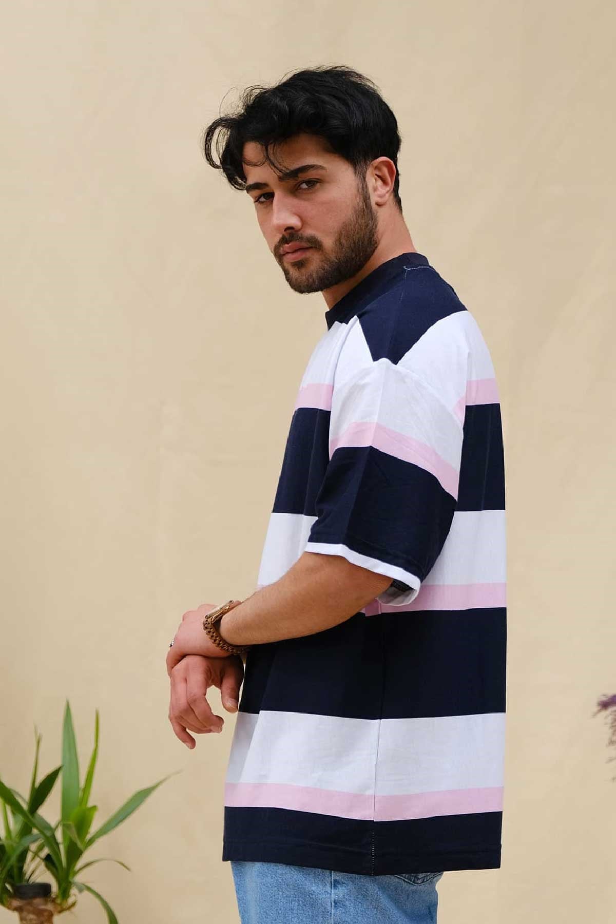 Oversize Çizgili T-Shirt