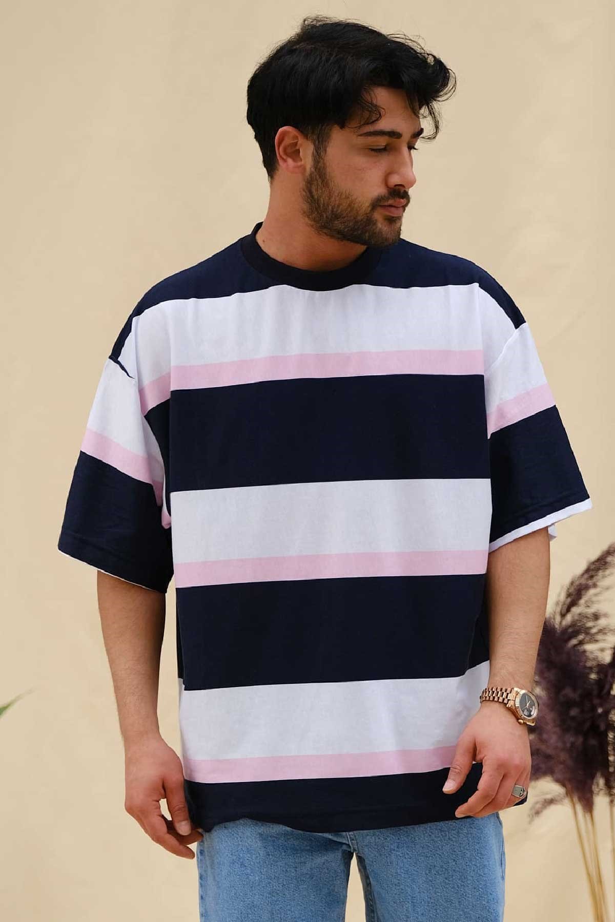 Oversize Çizgili T-Shirt