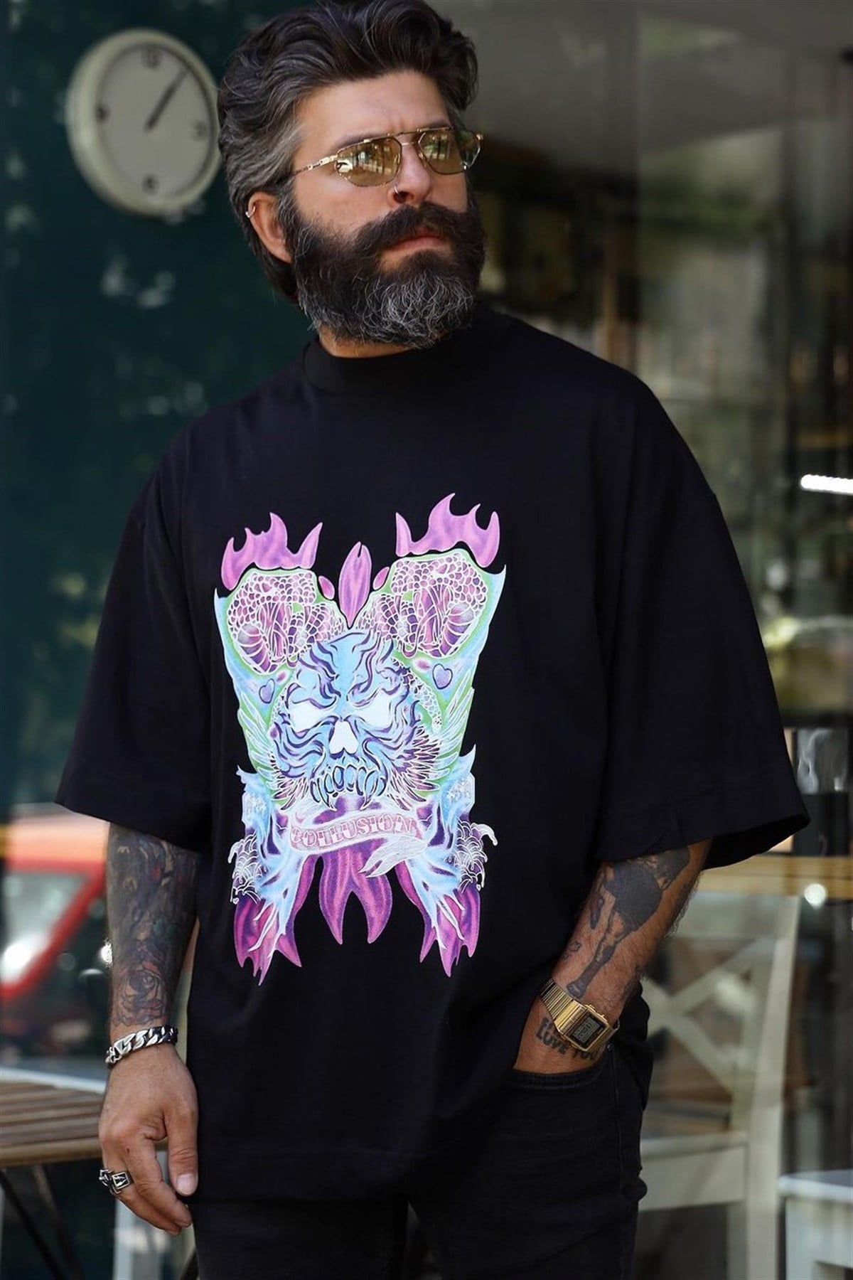 Oversize Collusion T-Shirt Siyah