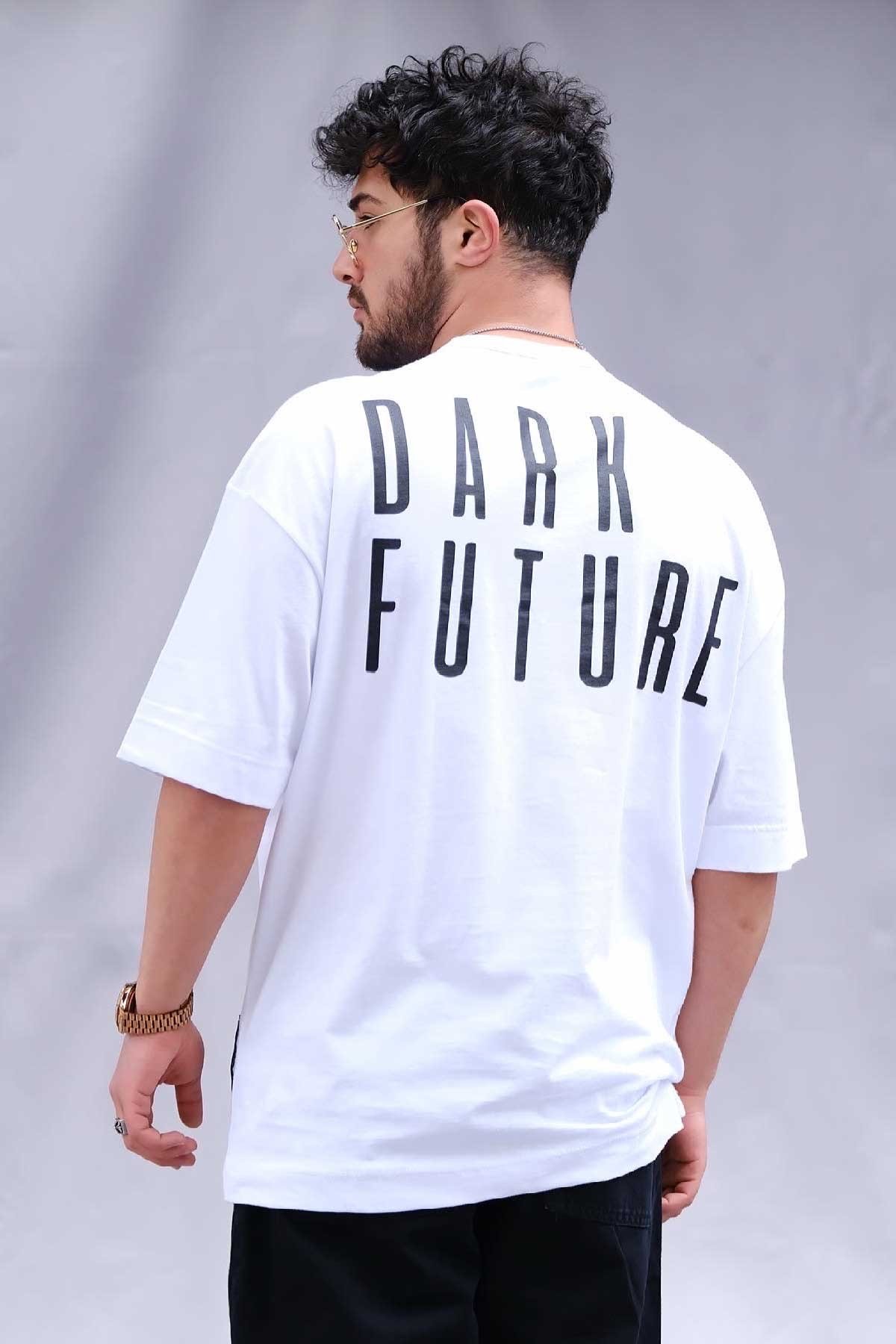 Oversize Dark Future T-Shirt Beyaz