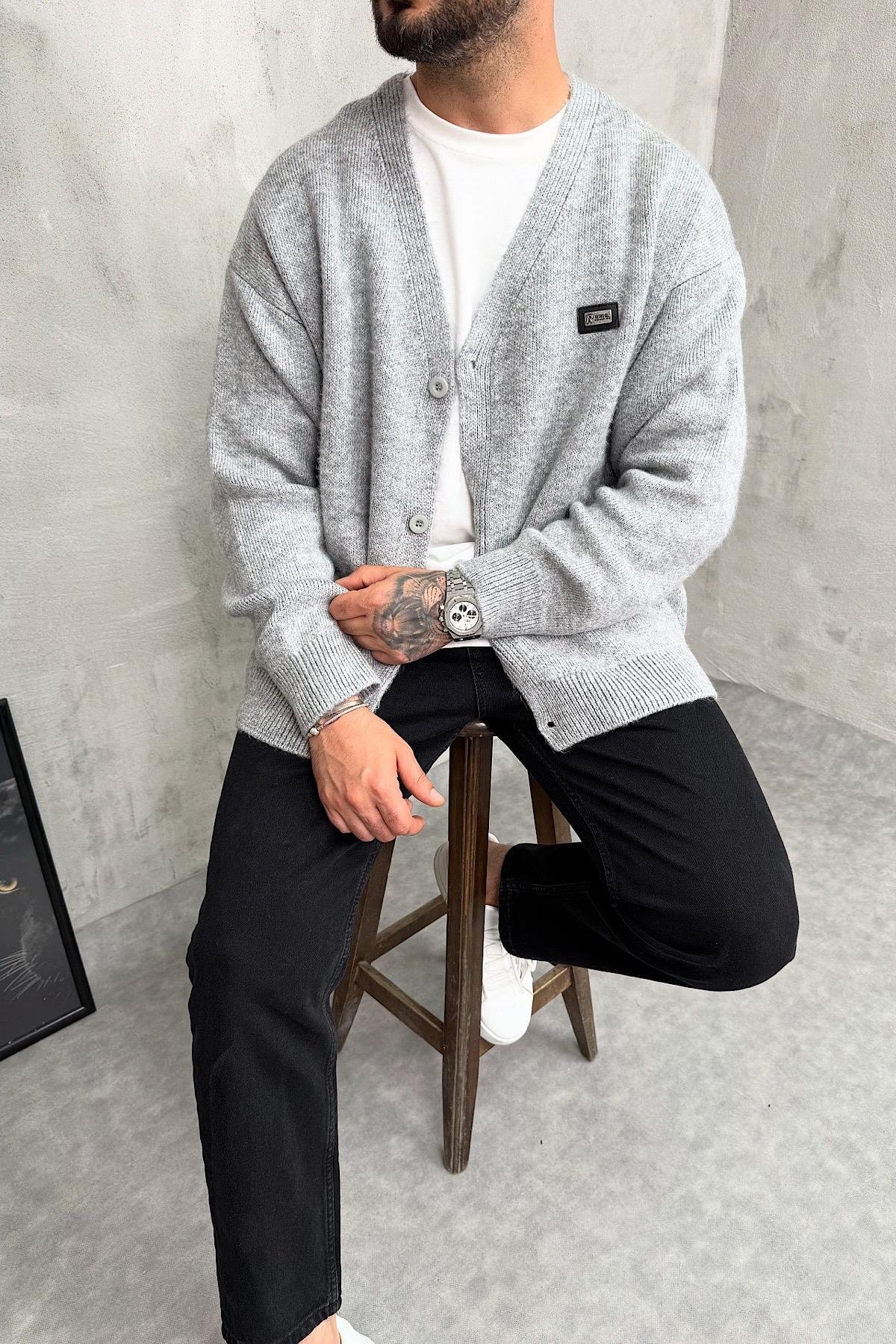 Oversize Gri Örme Hırka