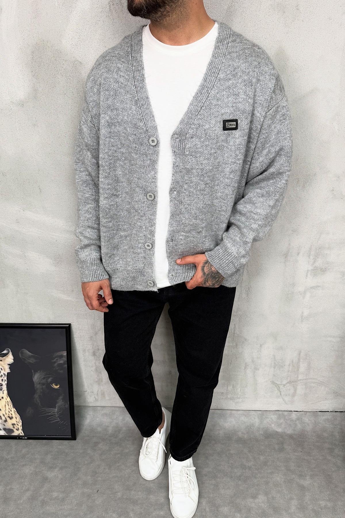 Oversize Gri Örme Hırka