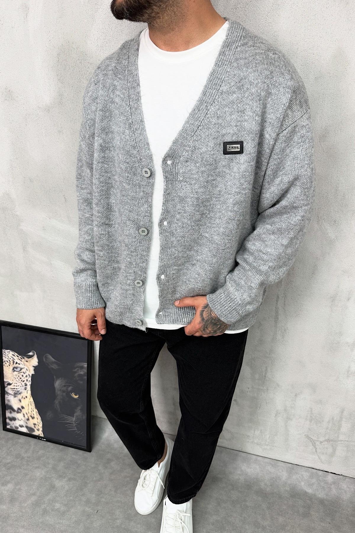 Oversize Gri Örme Hırka