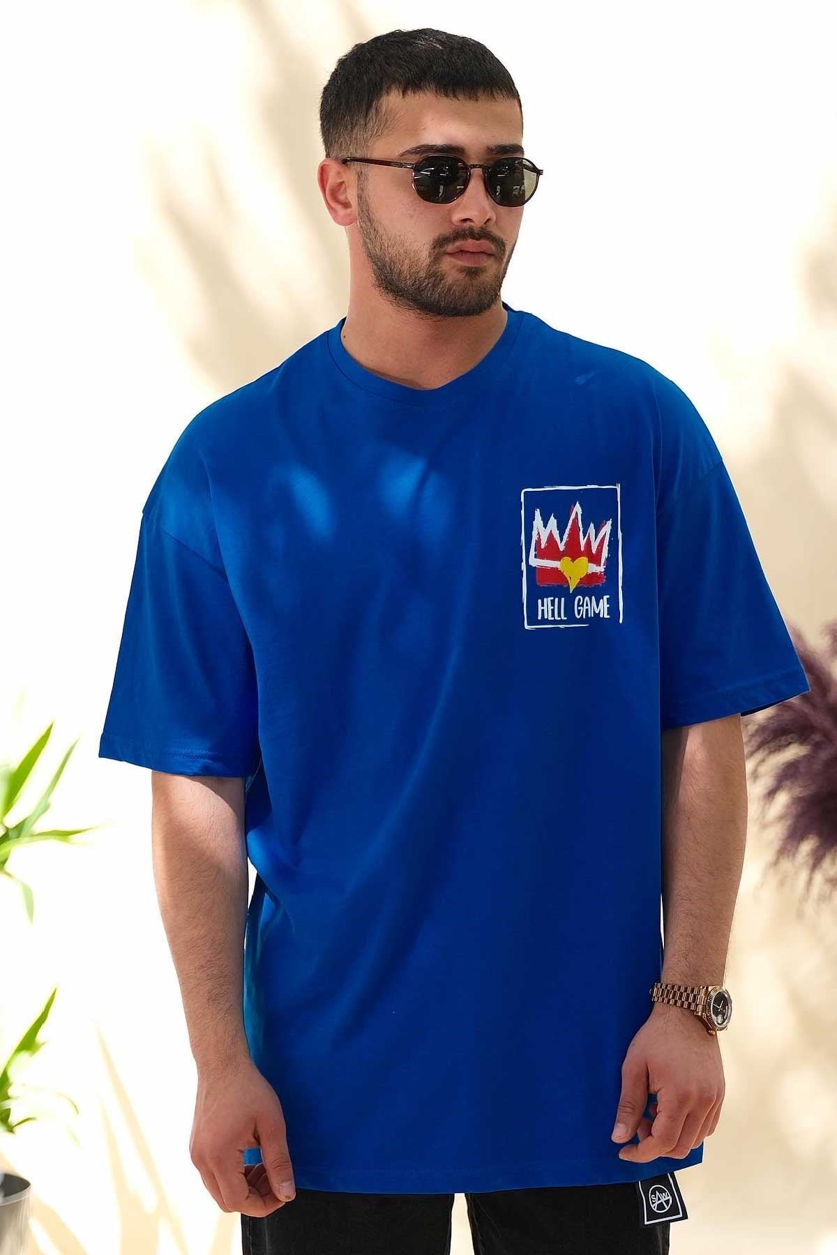 Oversize Hell Game Mavi T-Shirt