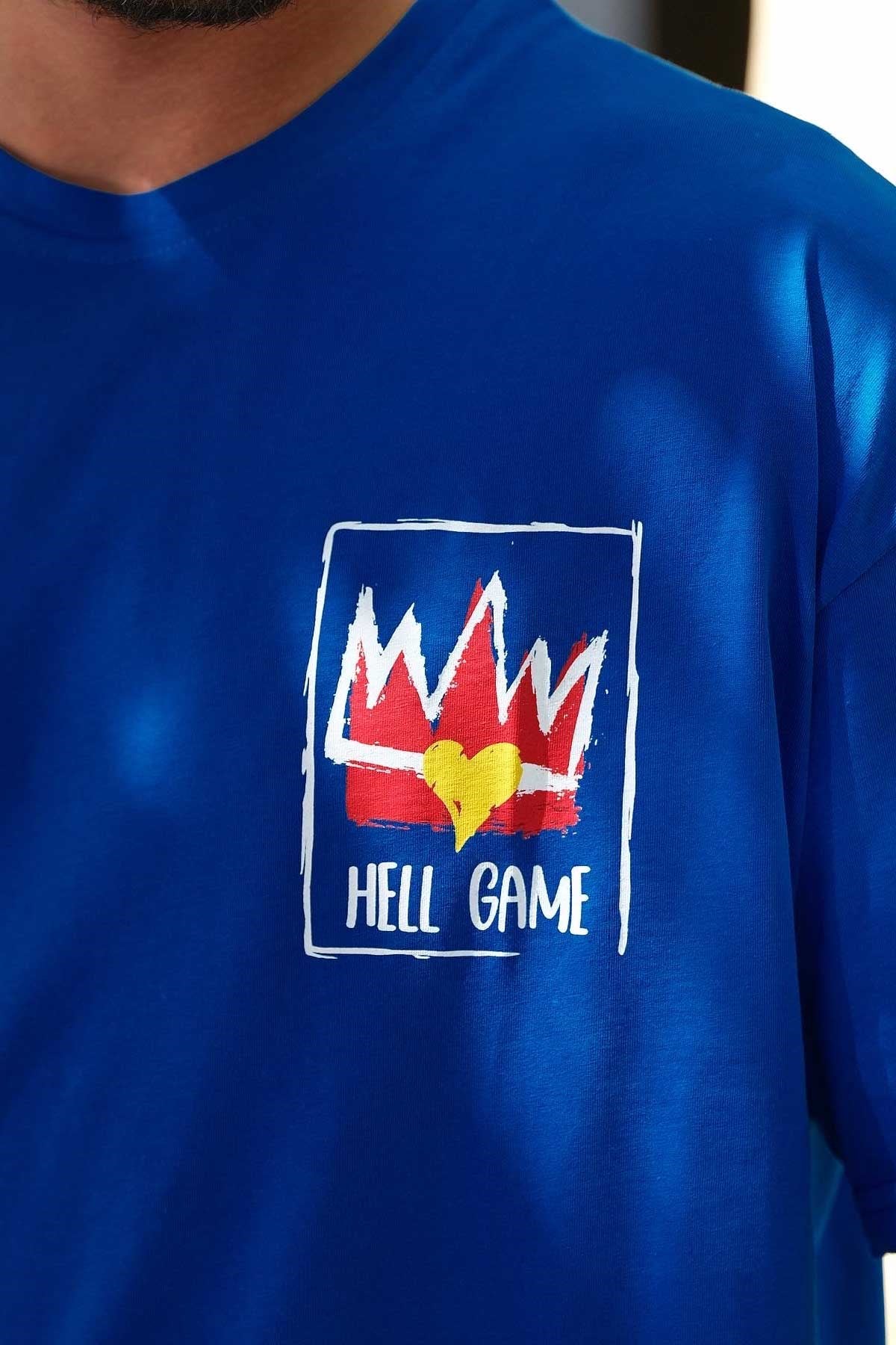 Oversize Hell Game Mavi T-Shirt