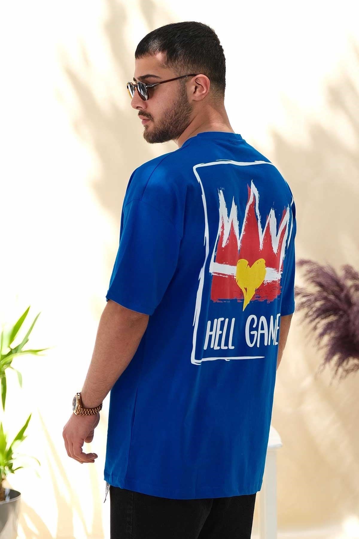 Oversize Hell Game Mavi T-Shirt