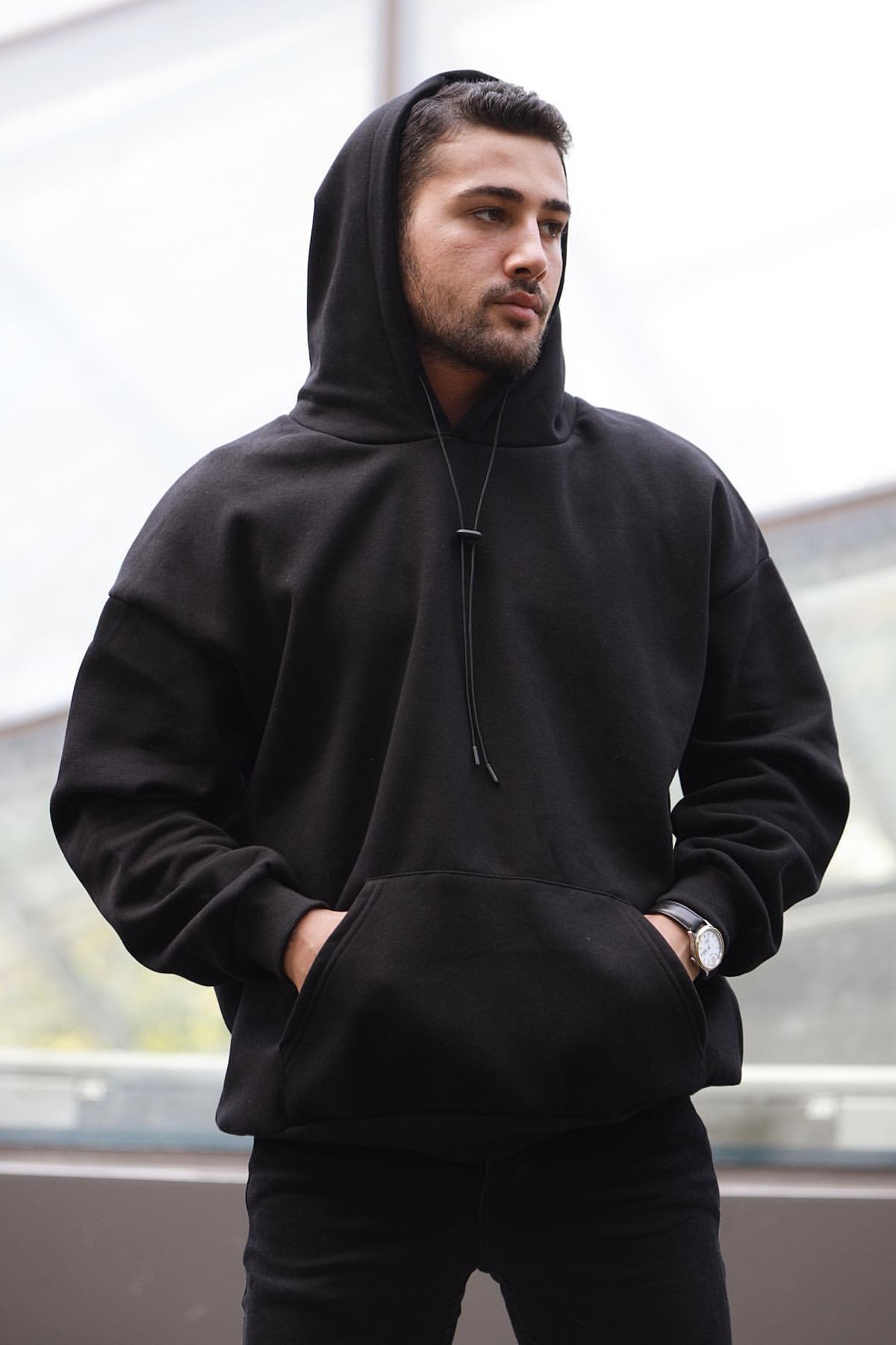 Oversize Kapüşonlu Sweatshirt Siyah